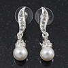 Prom Diamante Simulated Pearl Drop Earrings In Rhodium Plating - 3.5cm Length