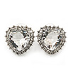 Clear CZ Crystal 'Heart' Stud Earrings In Rhodium Plating - 20mm Length