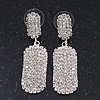 Bridal Pave-Set Clear Crystal Oval Drop Earrings In Rhodium Plating - 5cm Length