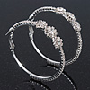Rhodium Plated Clear Crystal 'Flower' Hoop Earrings - 5cm Diameter