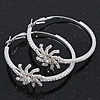 Rhodium Plated Clear Crystal 'Star' Hoop Earrings - 5cm Diameter