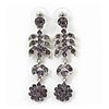 Delicate Amethyst Crystal Floral Drop Earrings In Rhodium Plating - 5.5cm Length