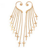 One Pair Long Cross Chain Drop Ear Hook Cuff Earring In Gold Plating - 15cm Length