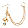 One Piece Cross & Chain Ear Cuff In Gold Plating
