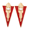 Statement Red Enamel Triangular Drop Earrings In Gold Plating - 6cm Length