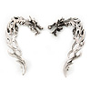 Pair of Antique Silver Whispering Dragons Ear Cuffs - 5cm Length