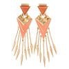 Oversized Coral Enamel Dangle Spike Chandelier Earrings In Gold Plating - 16cm Length