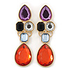 Multicoloured Glass Stone Linear Drop Earrings In Gold Plating - 73mm Length