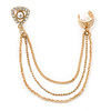 One Piece Clear Crystal, Pearl Triangular Stud & Chain Ear Cuff In Gold Plating