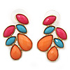 Multicoloured Acrylic Bead Cluster Stud Earrings In Gold Plating - 32mm Length