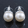 Classic White Faux Pearl Stud Earrings In Rhodium Plating - 10mm Diameter