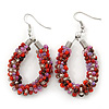 Handmade Glass Bead Oval Drop Earrings In Silver Tone (Orange, Black, Transparent, Lavender) - 60mm Length
