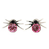 Small Light Pink/ Black Crystal 'Spider'/ Insect Stud Earrings In Silver Plating - 12mm Across