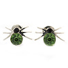 Small Light Green/ Black Crystal 'Spider' Stud Earrings In Silver Plating - 12mm Across