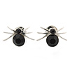 Small Black Crystal 'Spider' Stud Earrings In Silver Plating - 12mm Across