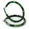 Medium Green/ Black Snake Print Hoop Earrings In Silver Tone - 55mm Diameter