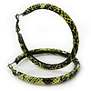 Medium Lemon Yellow/ Black Snake Print Hoop Earrings In Silver Tone - 55mm Diameter