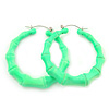 Medium Sized Bamboo Textured Doorknocker Hoop Earrings in Neon Green - 5cm Diameter