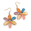 Multicoloured Acrylic 'Daisy' Drop Earrings In Gold Plating - 50mm Length