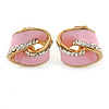 Baby Pink Enamel, Crystal Knot Clip On Earrings In Gold Tone - 15mm L