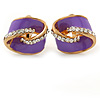 Purple Enamel, Crystal Knot Clip On Earrings In Gold Tone - 15mm L