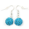 Light Blue Crystal 'Ball' Drop Earrings In Silver Plating - 35mm Length