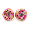 Light Pink/ Deep Pink Enamel, Diamante 'Candy' Stud Earrings In Gold Plating - 13mm Diameter
