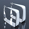 Contemporary Square White Enamel Hoop Earrings In Rhodium Plating - 50mm Width