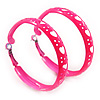 Medium Neon Pink Enamel Cut Out Heart Hoop Earrings - 50mm Diameter