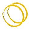 Large Yellow Enamel Hoop Earrings In Silver Tone - 60mm Diameter