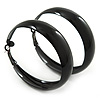 Wide Medium Black Enamel Hoop Earrings - 45mm Diameter