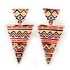 Multicoloured Enamel Geometric Egyptian Style Drop Earrings In Gold Plating - 55mm Length