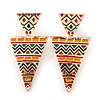 Yellow, Green Enamel Geometric Egyptian Style Drop Earrings In Gold Plating - 55mm Length