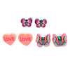 Children's/ Teen's / Kid's Fimo Pink Heart, Pink Butterfly & Purple Butterfly Stud Earrings Set - 10mm Across