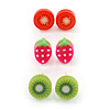 Children's/ Teen's / Kid's Fimo Red Tomato, Deep Pink Strawberry & Light Green Kiwi Fruit Stud Earrings Set - 10mm Across