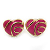 Children's/ Teen's / Kid's Tiny Deep Pink Enamel 'Heart' Stud Earrings In Gold Plating - 8mm Length