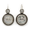 Vintage Inspired Mother of Pearl 'Angel' Drop Earrings In Burn Silver Tone - 35mm Length