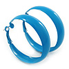 Medium Sky Blue Enamel Hoop Earrings - 45mm Diameter