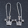 Silver Plated Crystal 'Crown' Drop Earrings - 45mm Length