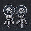 Bridal Wedding Prom Crystal Tassel Stud Earrings In Rhodium Plating - 20mm Length