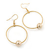Gold Tone Hoop With Ball Drop Earrings - 55mm Length