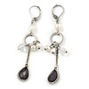Vintage Inspired Simulated Pearl Bead Drop Earrings With Leverback Closure In Silver Tone - 60mm L