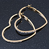 Large Crystal Heart Hoop Earrings In Gold Plating - 50mm Across