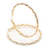 Large Gold Plated Clear Austrain Crystal Wavy Hoop Earrings - 60mm D