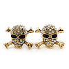 Gold Plated Crystal 'Skull & Crossbones' Stud Earrings - 15mm Length