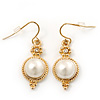 Vintage Inspired White Simulated Pearl Drop Earrings In Gold Plating - 35mm Length