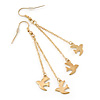 Long Gold Plated Chain 'Swallow' Dangle Earrings - 7cm Length