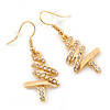 Gold Plated Clear Crystal 'Christmas Tree' Dangle Earrings - 40mm Length