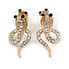 Gold Plated Coiled, Crystal 'Cobra with Bow' Stud Earrings - 23mm Length