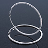 Oversized Clear Crystal Hoop Earrings In Rhodium Plating - 9cm Diameter